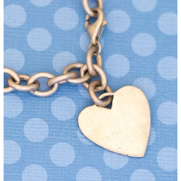 7 inch, Vintage Sterling Silver Heart Pendant Chain Link Charm Bracelet - M33 - Picture 2 of 3
